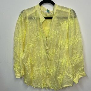 2X Pilcro by Anthropologie sheer yellow blouse with yellow embroidery, worn once